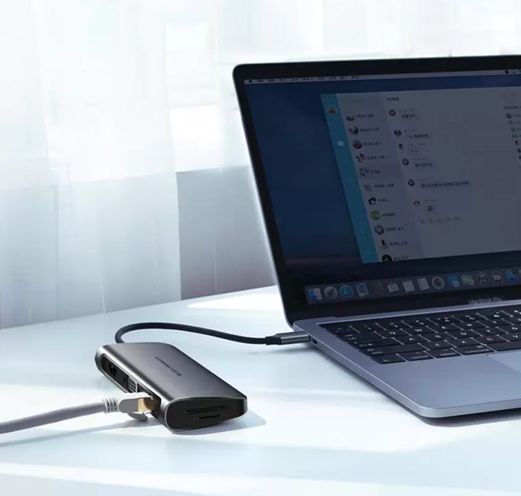 Cổng chuyển Ugreen 40873 Type-C USB-HDMI-LAN-VGA-SD-TF_4 Cổng chuyển Ugreen 40873 Type-C USB-HDMI-LAN-VGA-SD-TF