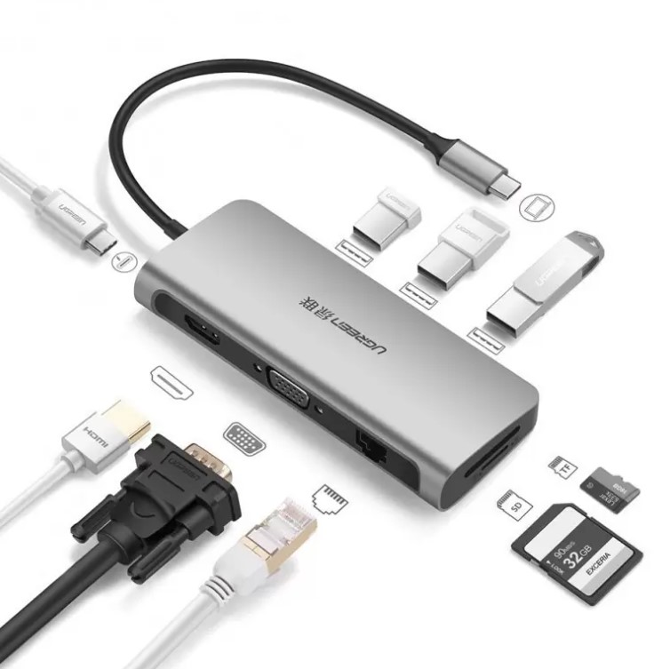 Cổng chuyển Ugreen 40873 Type-C USB-HDMI-LAN-VGA-SD-TF_5 Cổng chuyển Ugreen 40873 Type-C USB-HDMI-LAN-VGA-SD-TF