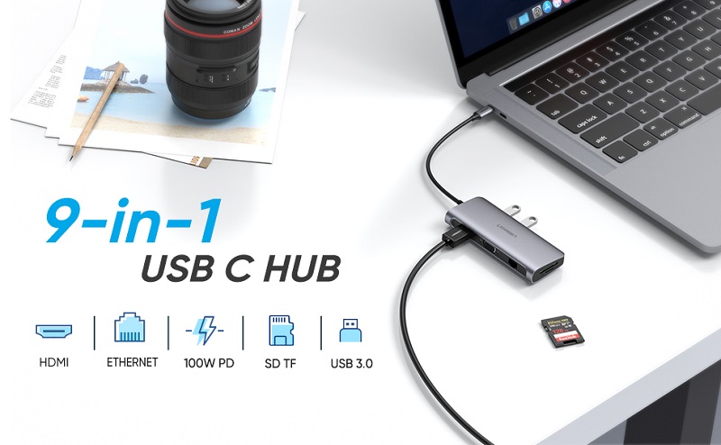 Cổng chuyển Ugreen 70490 Type-C to USB-HDMI-LAN-SD-TF_3 Cổng chuyển Ugreen 70490 Type-C to USB-HDMI-LAN-SD-TF