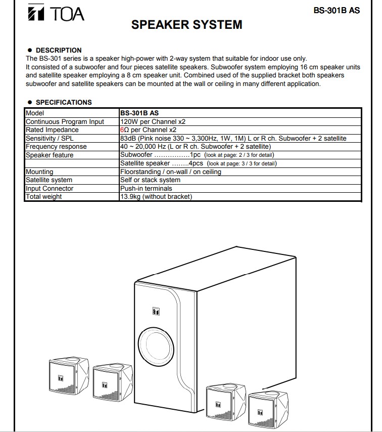 Hệ Loa vệ tinh Toa BS-301_11 Hệ Loa vệ tinh Toa BS-301