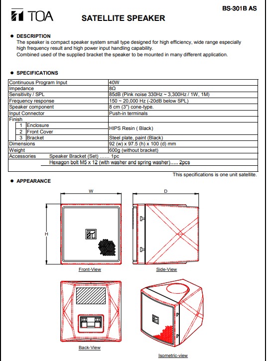 Hệ Loa vệ tinh Toa BS-301_44 Hệ Loa vệ tinh Toa BS-301